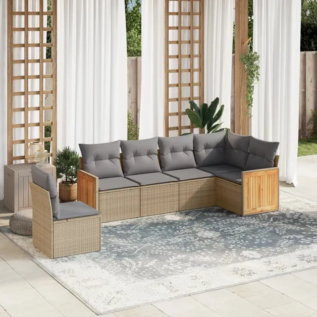 vidaXL 6-delige Loungeset met kussens poly rattan beige, foto 2