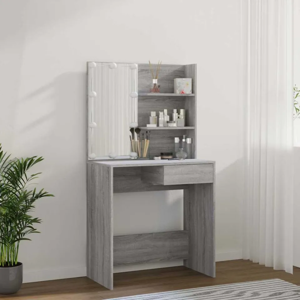 vidaXL Kaptafel met LED-verlichting 74,5x40x141 cm grijs sonoma eiken, foto 3