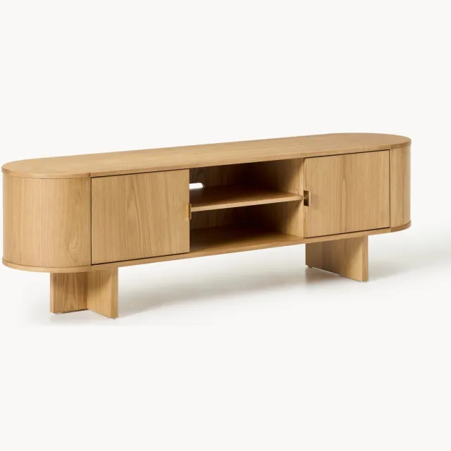 Westwing Collection Houten tv-meubel Zumi met afgeronde hoeken Beige