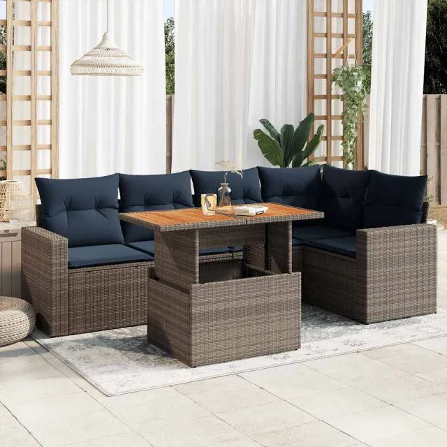 vidaXL 6-delige Loungeset met kussens poly rattan grijs, foto 2