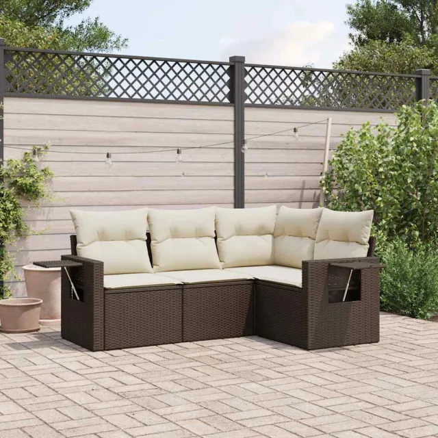 vidaXL 4-delige Loungeset met kussens poly rattan bruin, foto 2