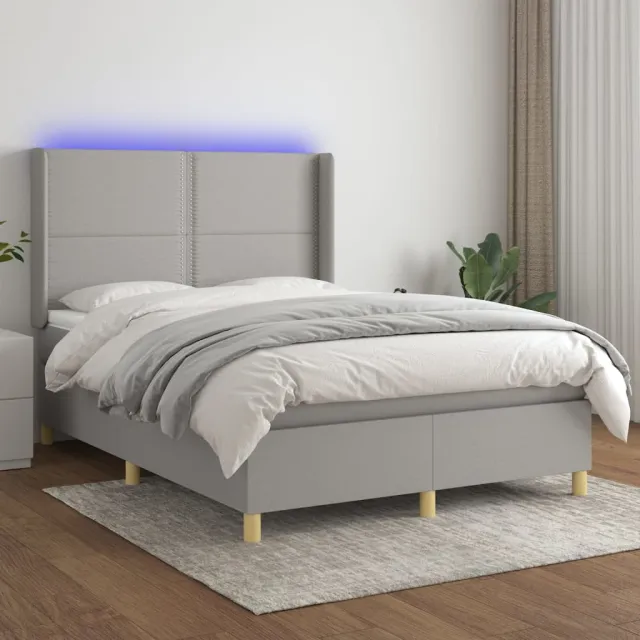 vidaXL Boxspring met matras en LED stof lichtgrijs 140x200 cm grijs