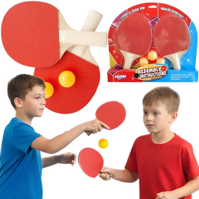 WOOPIE Ping Pong Tafeltennisrackets Set + 3 Ballen Meerkleurig
