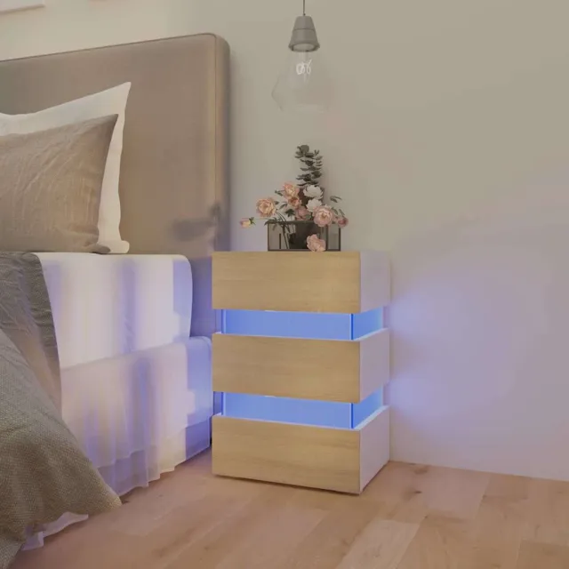 vidaXL 326846 Nachtkastje LED 45x35x67 cm bewerkt hout wit, foto 2