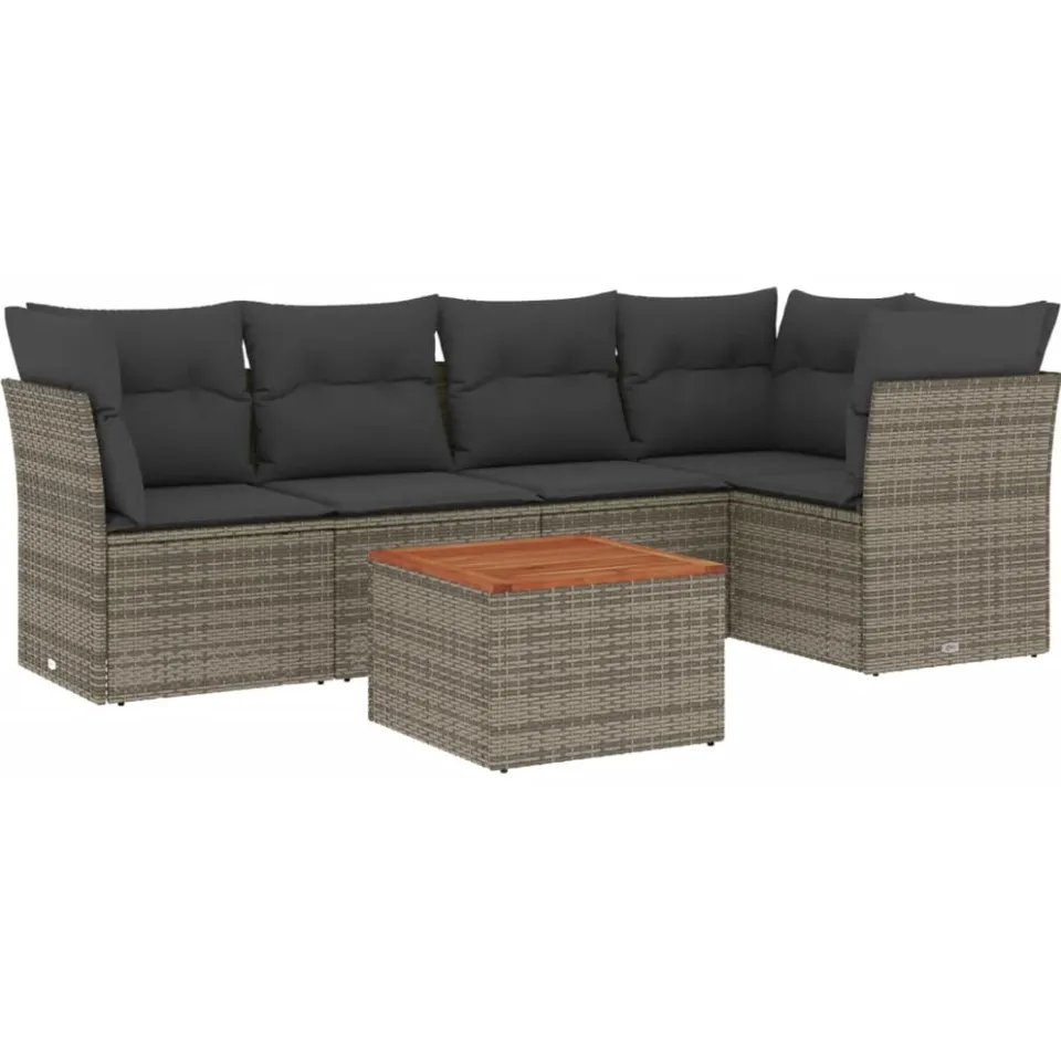 vidaXL 6-delige Loungeset met kussens poly rattan grijs