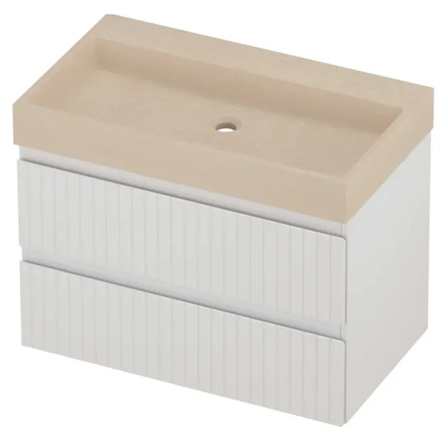 Proline Evoli Badmeubelset Hardsteen Loft Gefreesd 80x46x62 cm Sand Stone Glans Wit
