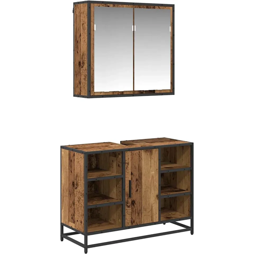 vidaXL Badkamermeubelset 2 st Oud Hout 80 x 33 x 60 cm Bewerkt hout bruin, foto 3