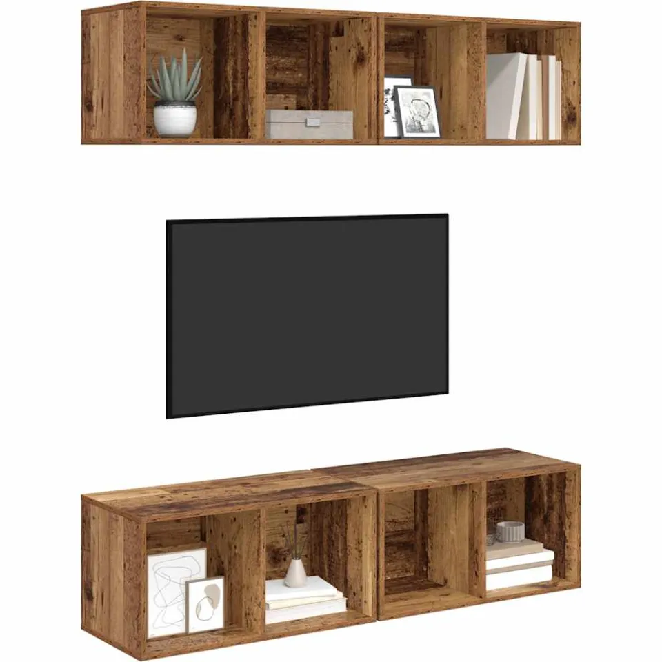 vidaXL Tv-meubelset 4 st 37 x 37 x 72 cm Oud Hout bruin, foto 3