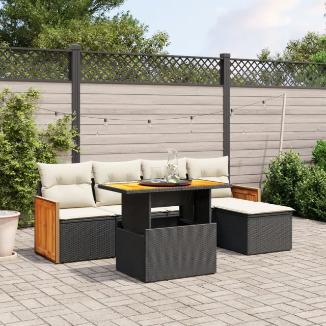 vidaXL 6-delige Loungeset met kussens poly rattan zwart, foto 2