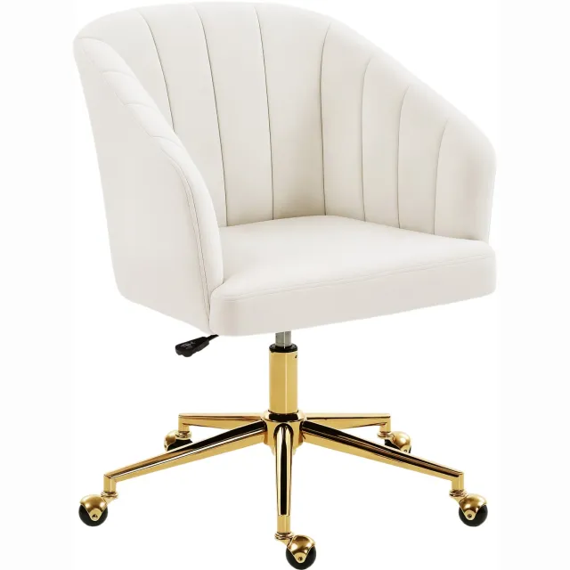 Homona Bureaustoel in samtopit - In hoogte verstelbaar - 360° draaibaar - 61 x 60 x 83,5-92,5 cm - Crèmewit