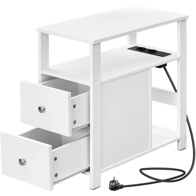 HAUSS SPOLE Bijzettafel - Smal Model Met Stopcontact En 2 Lades - Voor Bank En Bed In Kleine Ruimtes - Hout - 60 X 30 X 60 Cm - Wit