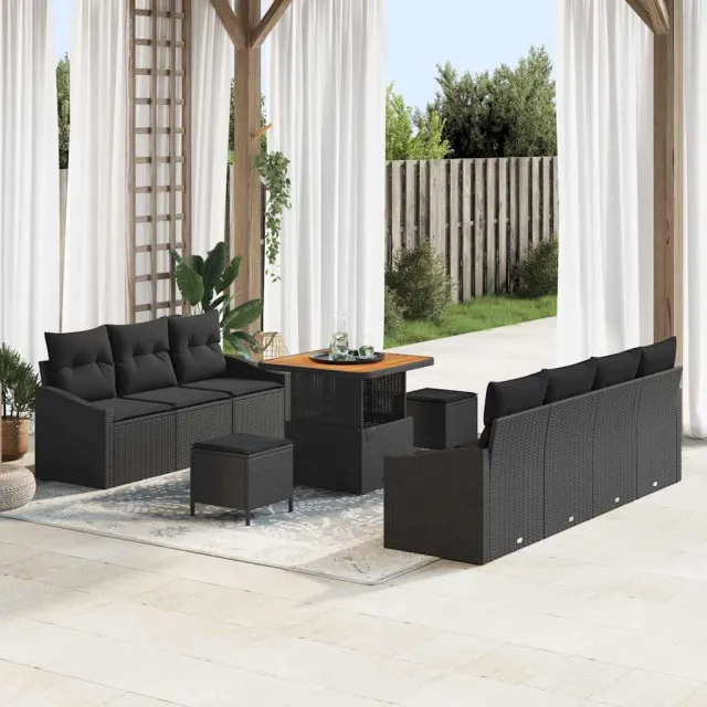 vidaXL Tuinbankenset 10 st Zwart poly rattan