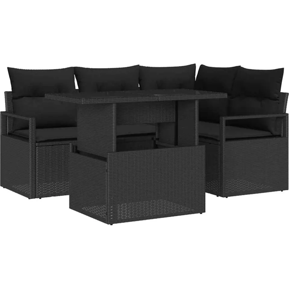vidaXL Tuin Sofa Set 5 st Zwart Poly riet