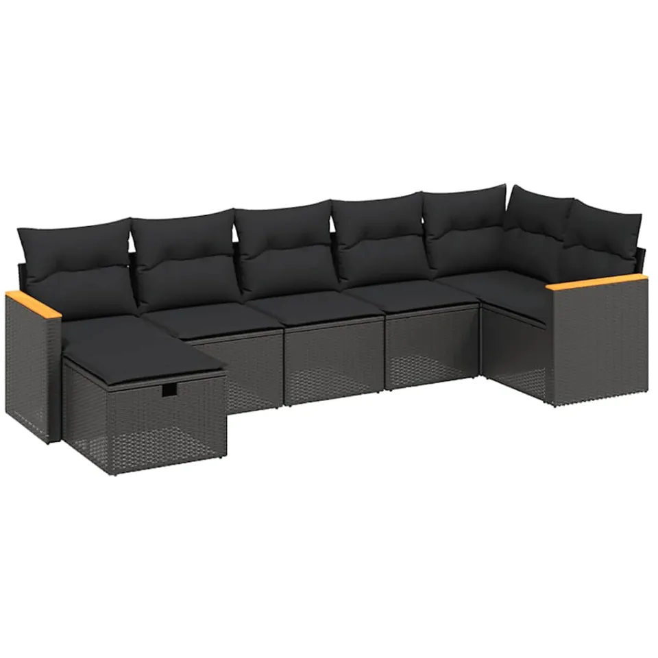 vidaXL 7-delige Loungeset met kussens poly rattan zwart