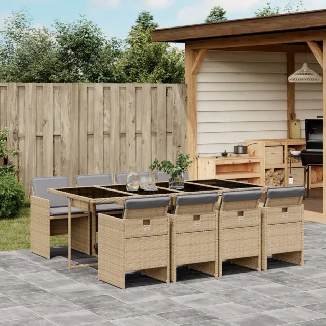 vidaXL 9-delige Tuinset met kussens poly rattan gemengd beige, foto 2