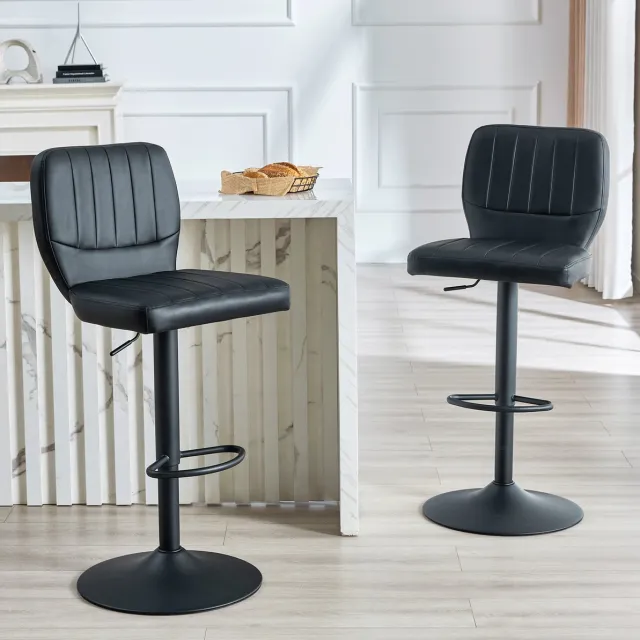 MIVRAY Barkruk 52 x 45 x 93-114 cm - Hoogteverstelbaar En 360° Draaibaar Met Rugleuning En Voetsteun - Voor Keukenbar En Bistro - Kunstleer Zwart