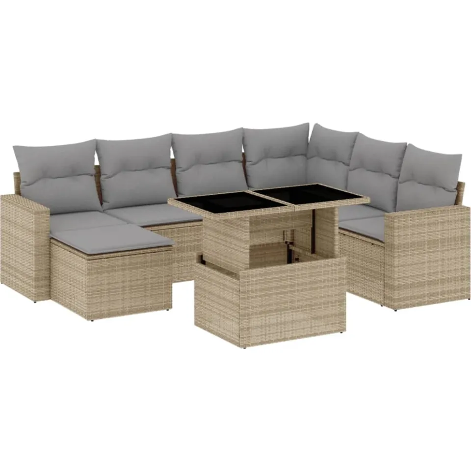 vidaXL 8-delige Loungeset met kussens poly rattan beige