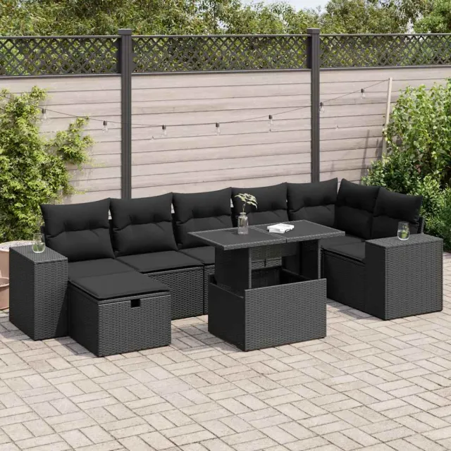 vidaXL 5-delige Loungeset met kussens poly rattan zwart, foto 2