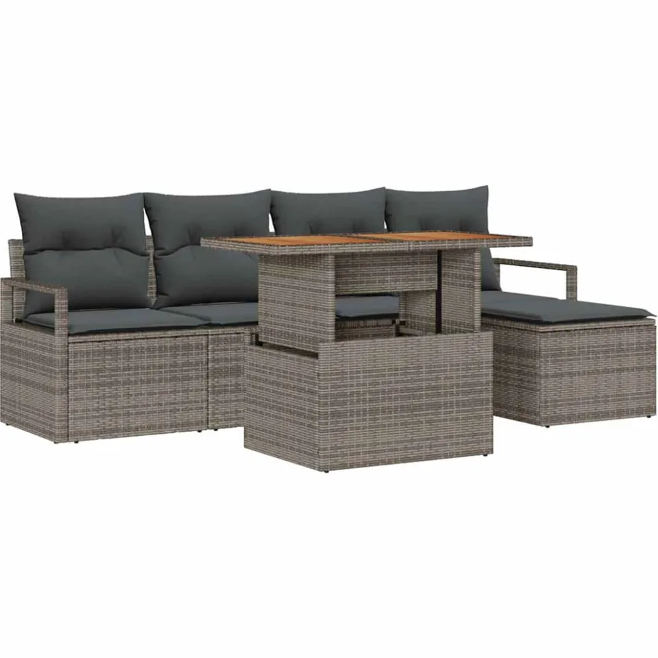 vidaXL Tuinbankenset 6 st Grijs poly rattan
