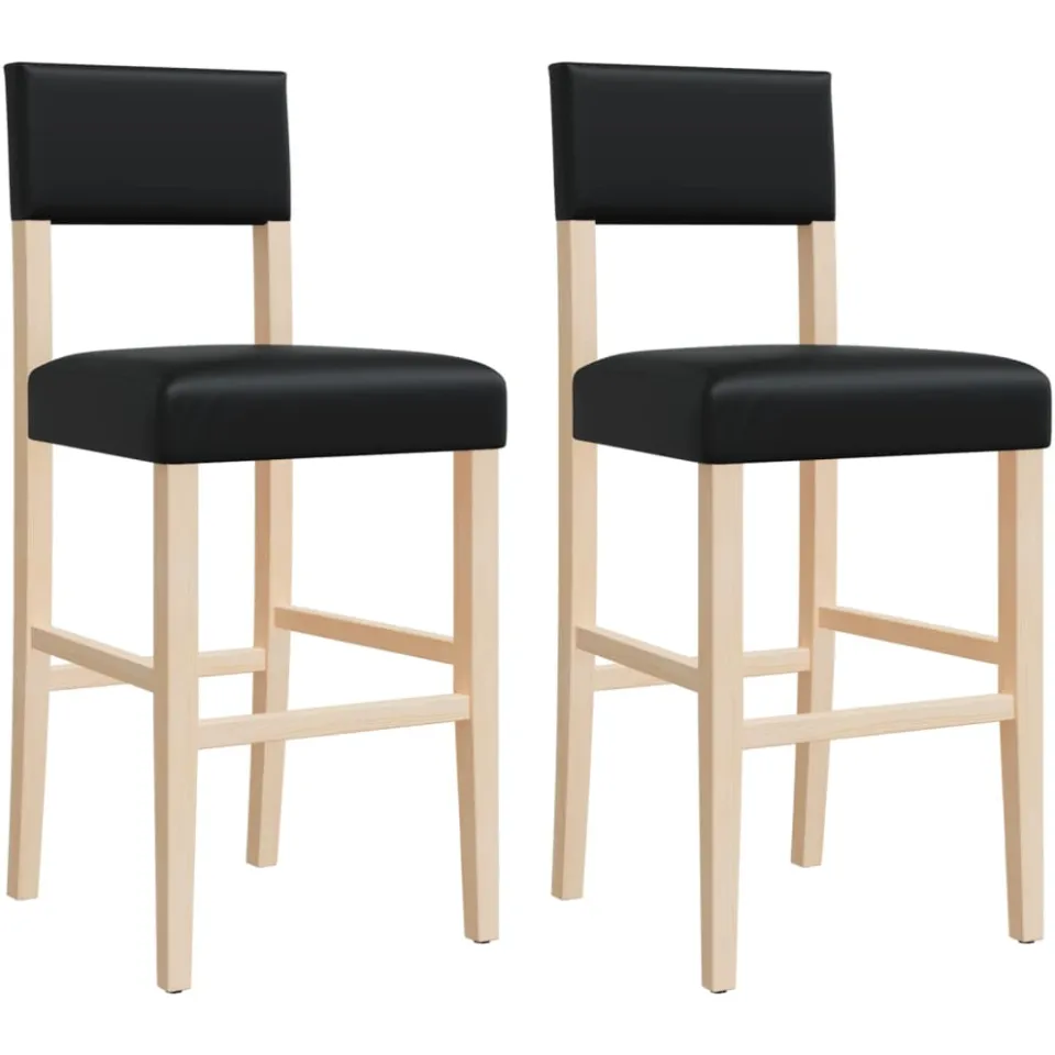 vidaXL Barstoelen 2 st massief rubberhout en kunstleer Zwart