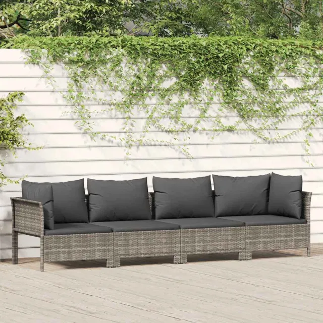 vidaXL 4-delige tuinloungeset met kussens grijs poly rattan, foto 2