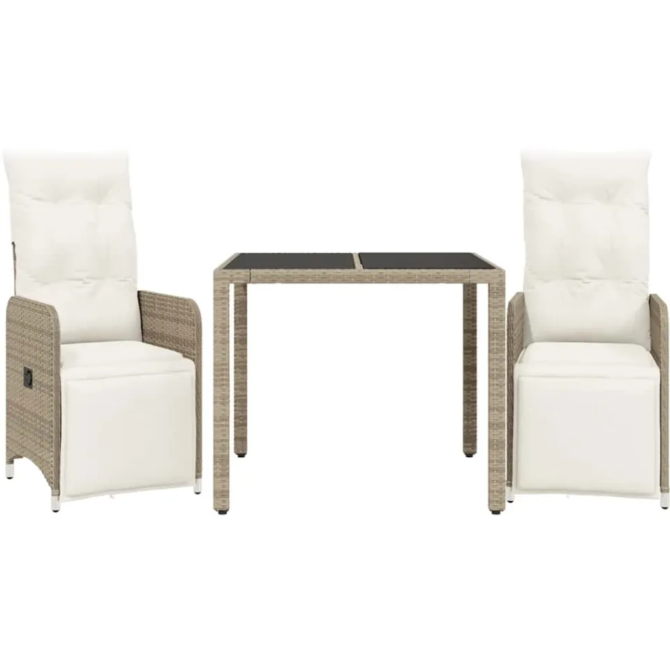 vidaXL 3-delige Bistroset met kussens poly rattan bruin, foto 3