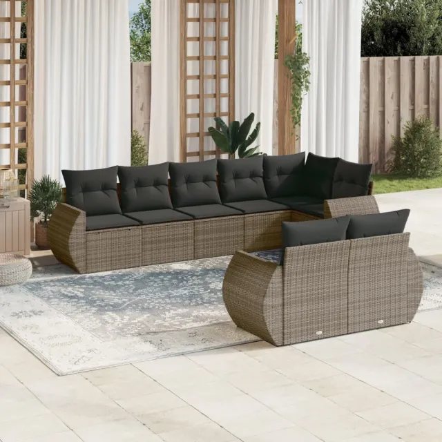 vidaXL 8-delige Loungeset met kussens poly rattan grijs, foto 2