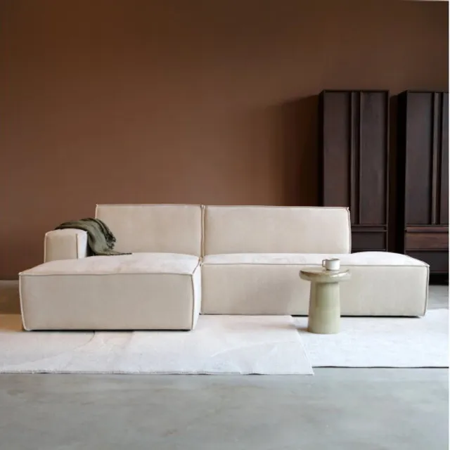 PEPP Interiors ENZO hoekbank met chaise longue links - linnenlook Melody 13 beige - 280x160x80 cm