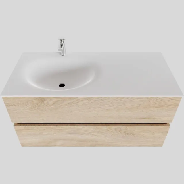 Boss & Wessing Badkamermeubel Solid Surface BWS Stockholm 100x46 cm Links Wood Washed Oak (1 kraangat) Houtlook