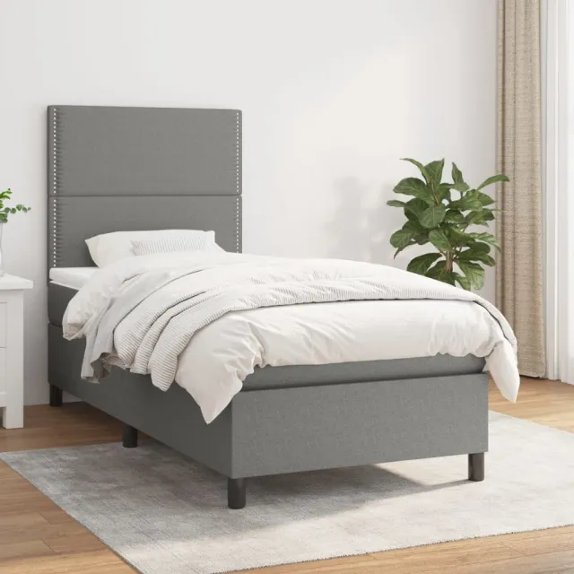 vidaXL Boxspring met matras stof donkergrijs 90x190 cm grijs