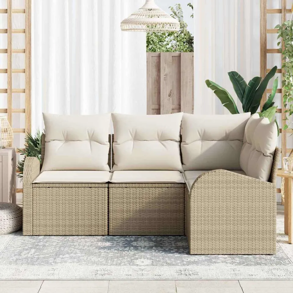 vidaXL Tuin Sofa Set 4 st Beige poly rattan, foto 2