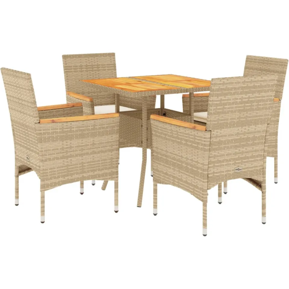 vidaXL 5-delige Tuinset met kussens poly rattan en acaciahout beige, foto 3