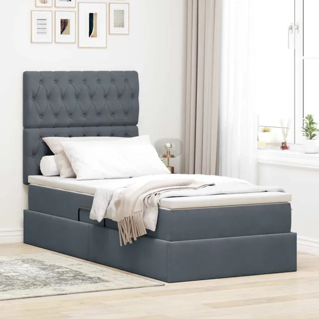 vidaXL Opslag bed met matras Donkergrijs 90 x 200 cm Fluweel