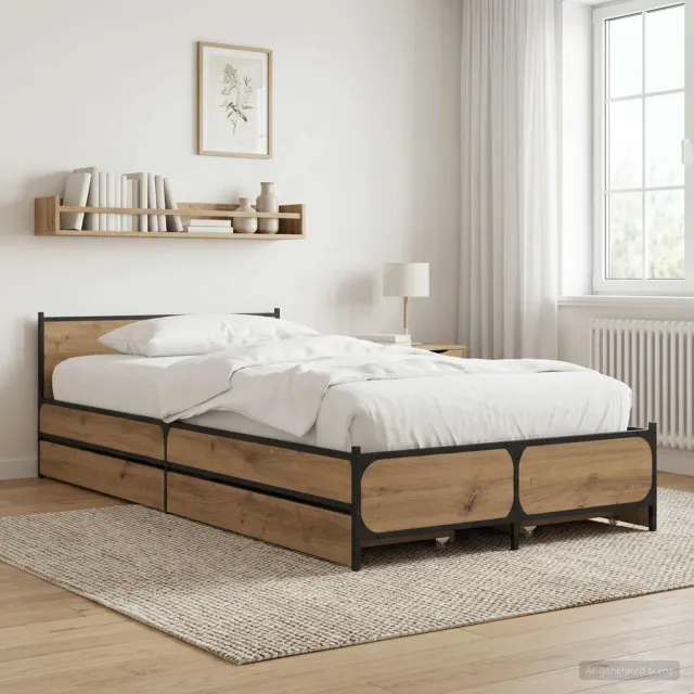 vidaXL Bedframe met Hoofdeinde met lade Artisanaal eiken 80 x 200 cm Bruin