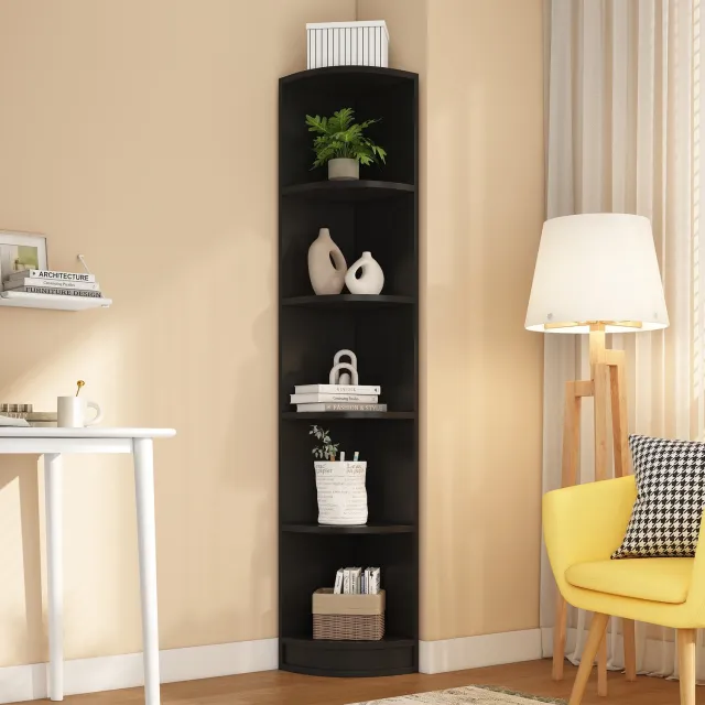VVBV Boekenkast / Hoekboekenkast / Boekenrek 42x30x180 cm – 5 Legplanken – voor Boeken & Opbergruimte – MDF / Zwart