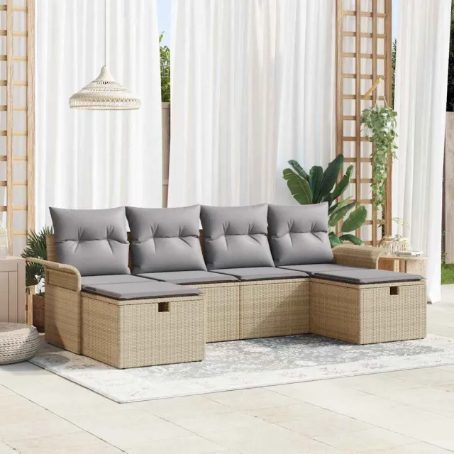 vidaXL Tuin Sofa Set 6 st Poly riet Zwart