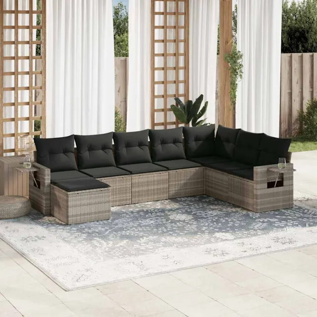 vidaXL 8-delige Loungeset met kussens poly rattan lichtgrijs grijs, foto 2