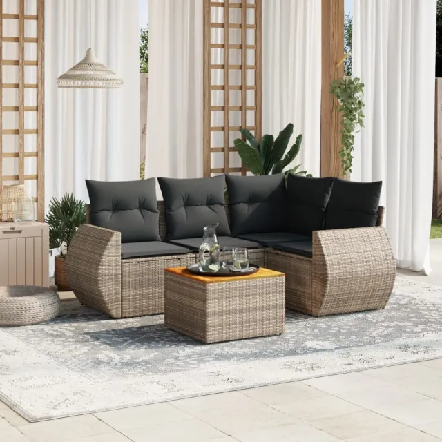 vidaXL 5-delige Loungeset met kussens poly rattan grijs, foto 2