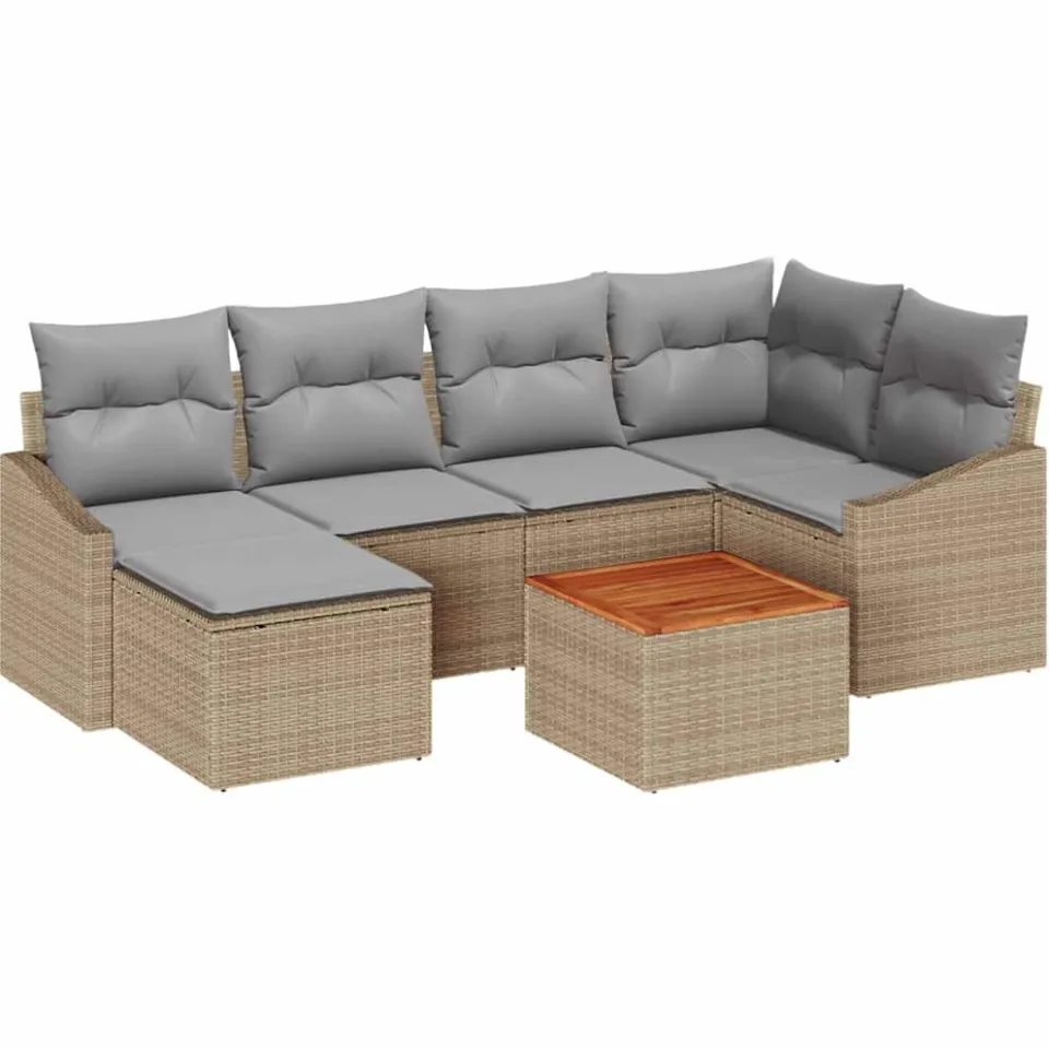 vidaXL Tuinbankenset 7 st Beige en Licht Grijs poly rattan