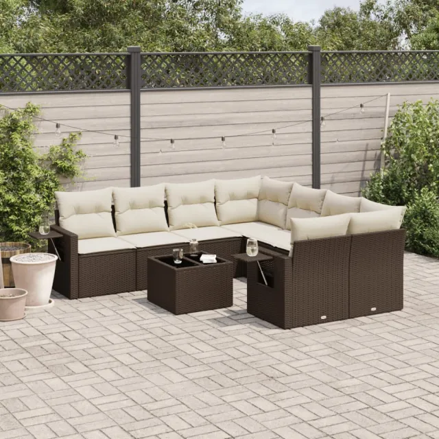 vidaXL 9-delige Loungeset met kussens poly rattan bruin, foto 2