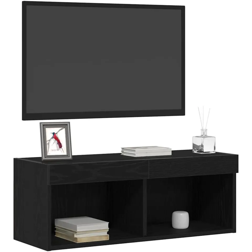vidaXL Tv-meubelset 80 x 30 x 30 cm Zwart Eiken Bewerkt hout