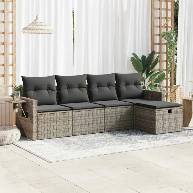 vidaXL 5-delige Loungeset met kussens poly rattan grijs, foto 2