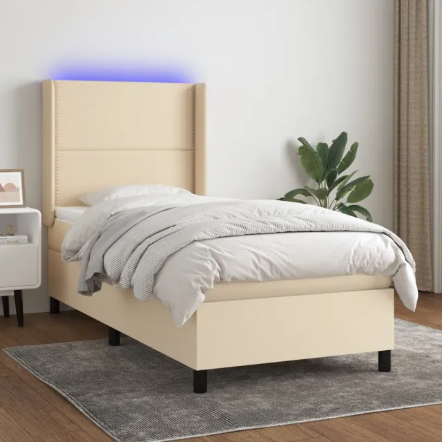 vidaXL Boxspring met matras en LED stof crèmekleurig 90x190 cm