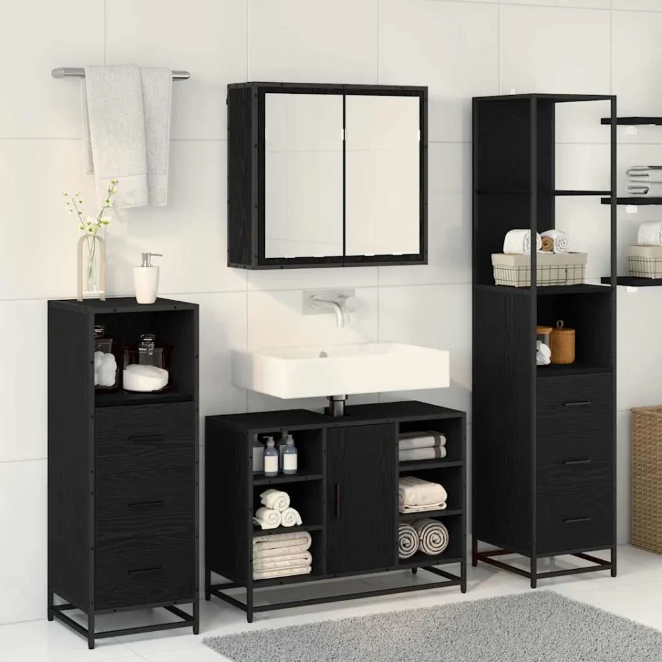 vidaXL Badkamermeubelset 4 st Zwart Eiken 80 x 33 x 60 cm Bewerkt hout, foto 4