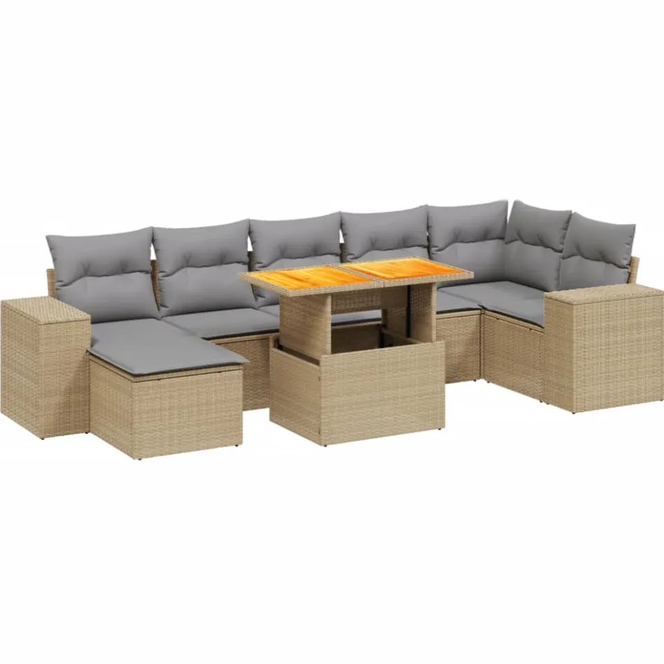 vidaXL 8-delige Loungeset met kussens poly rattan beige