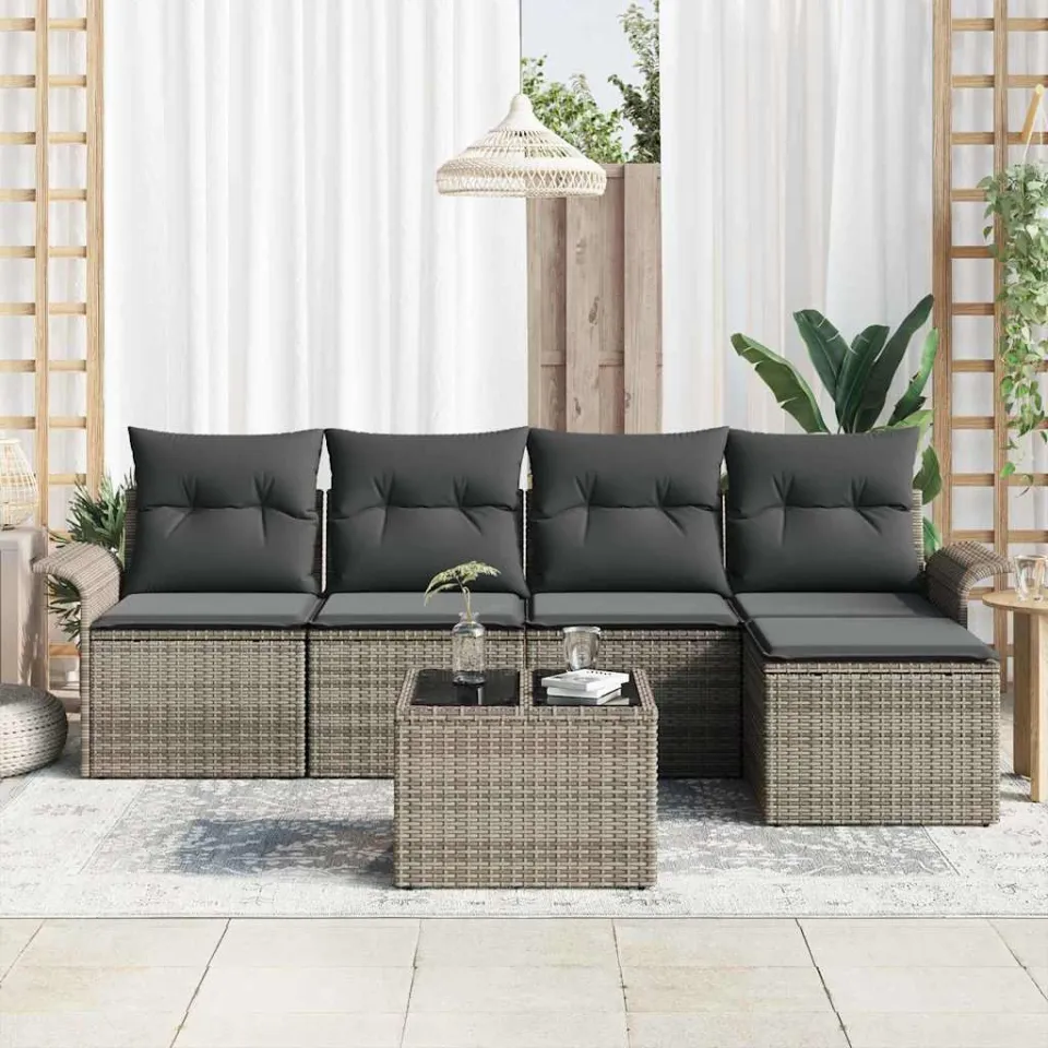 vidaXL Buitensofa 6 st Grijs poly rattan, foto 3