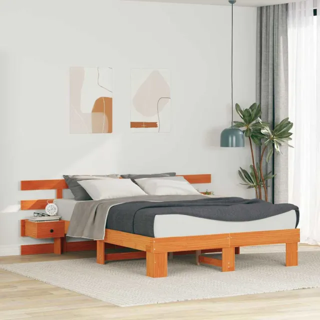 vidaXL Bedframe met hoofdeinde Bruin 150 x 200 cm Massief grenenhout
