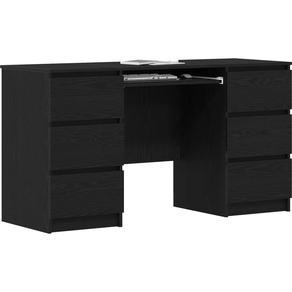 vidaXL Bureau Zwart Eiken 140 x 50 x 76 cm Bewerkt hout