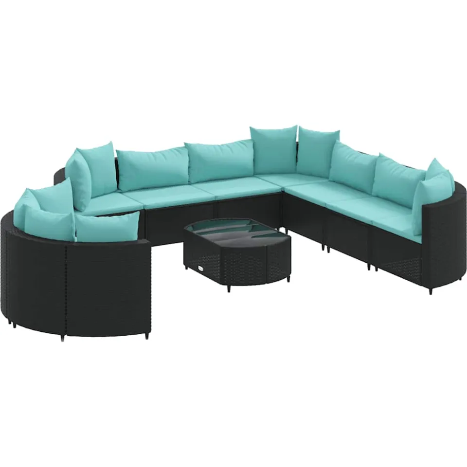 vidaXL 10-delige Loungeset met kussens poly rattan zwart, foto 3