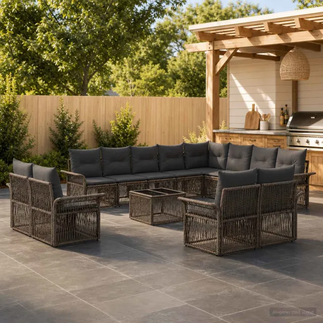 vidaXL Tuinbankenset 13 st Grijs en Donkergrijs poly rattan, foto 2